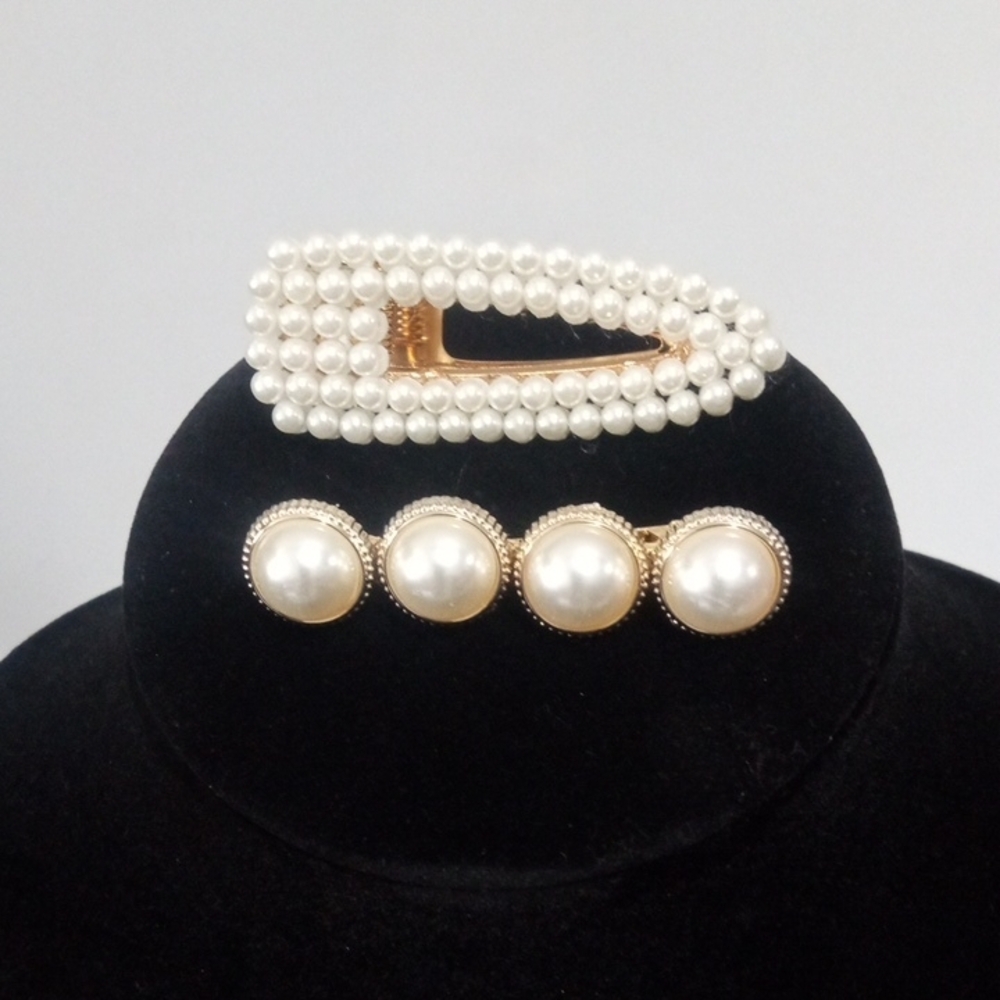 ELEGANT PEARL GOLDTONE HAIR CLIPS SET TWO-PIECE HAIRPINS SET NWT